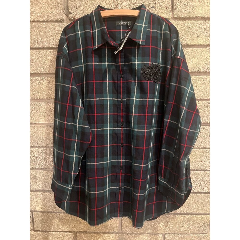 Lauren Ralph Lauren Womens Plaid Button-Up Shirt 3X Blackwatch Tartan  NWT